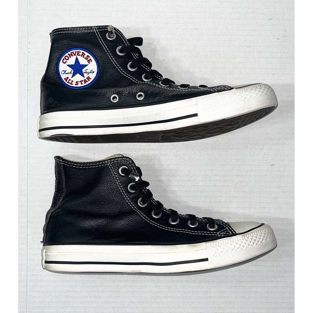 Converse Chuck Taylor All Star Sneakers Womens 7 Black Leather High Top Classic